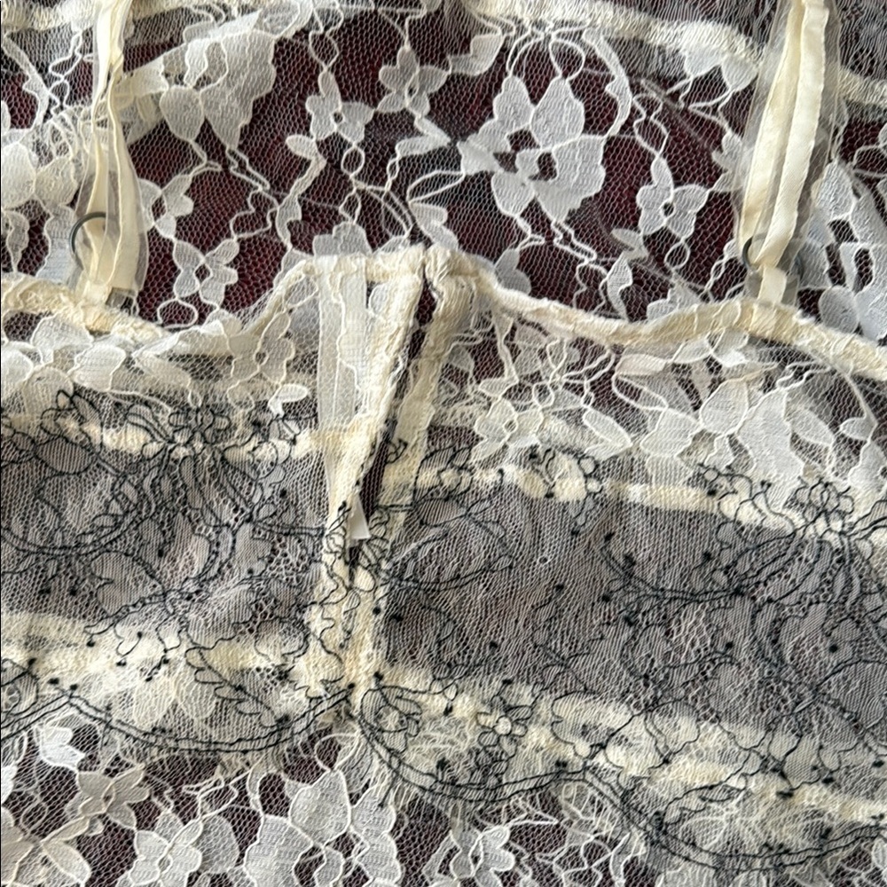 Anthropologie Cream Lace Chemise with Floral Design - Picture 4 of 11